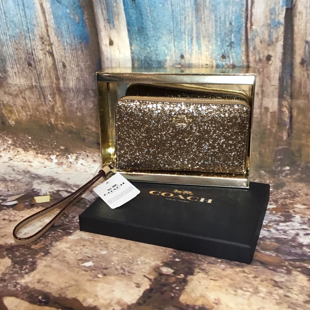 NIB COACH GOLD GLITTER WRISTLET WALLET PHONE - Picture 4 of 6